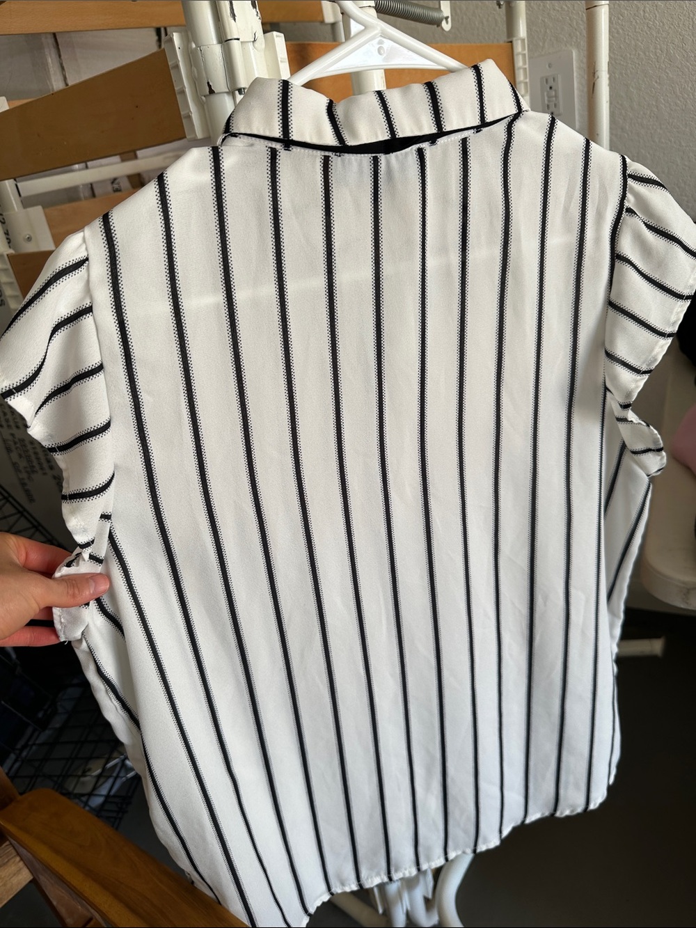 Lulu's Black & White Striped Tie-Neck Ruffle Sleeve Blouse - Picture 7 of 7